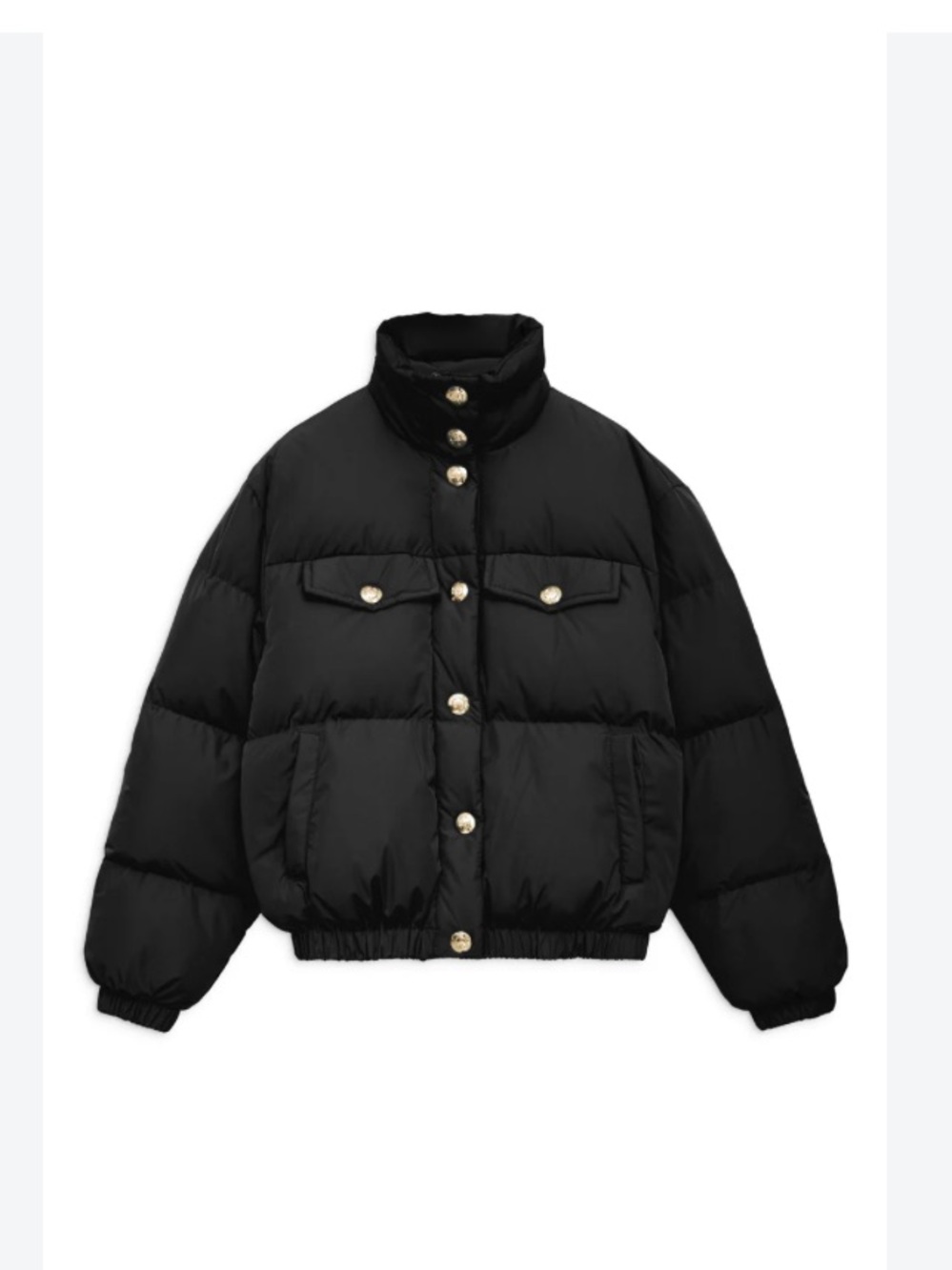 Anine Bing Landon Cropped Quilted Down Puffer in Black with Gold-Tone Buttons M